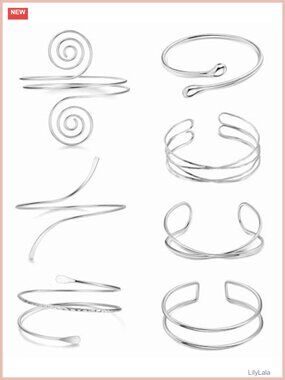 7Pc Upper Arm Cuff Set Open Adjustable Armband Minimalist Coil Swirl Armlet